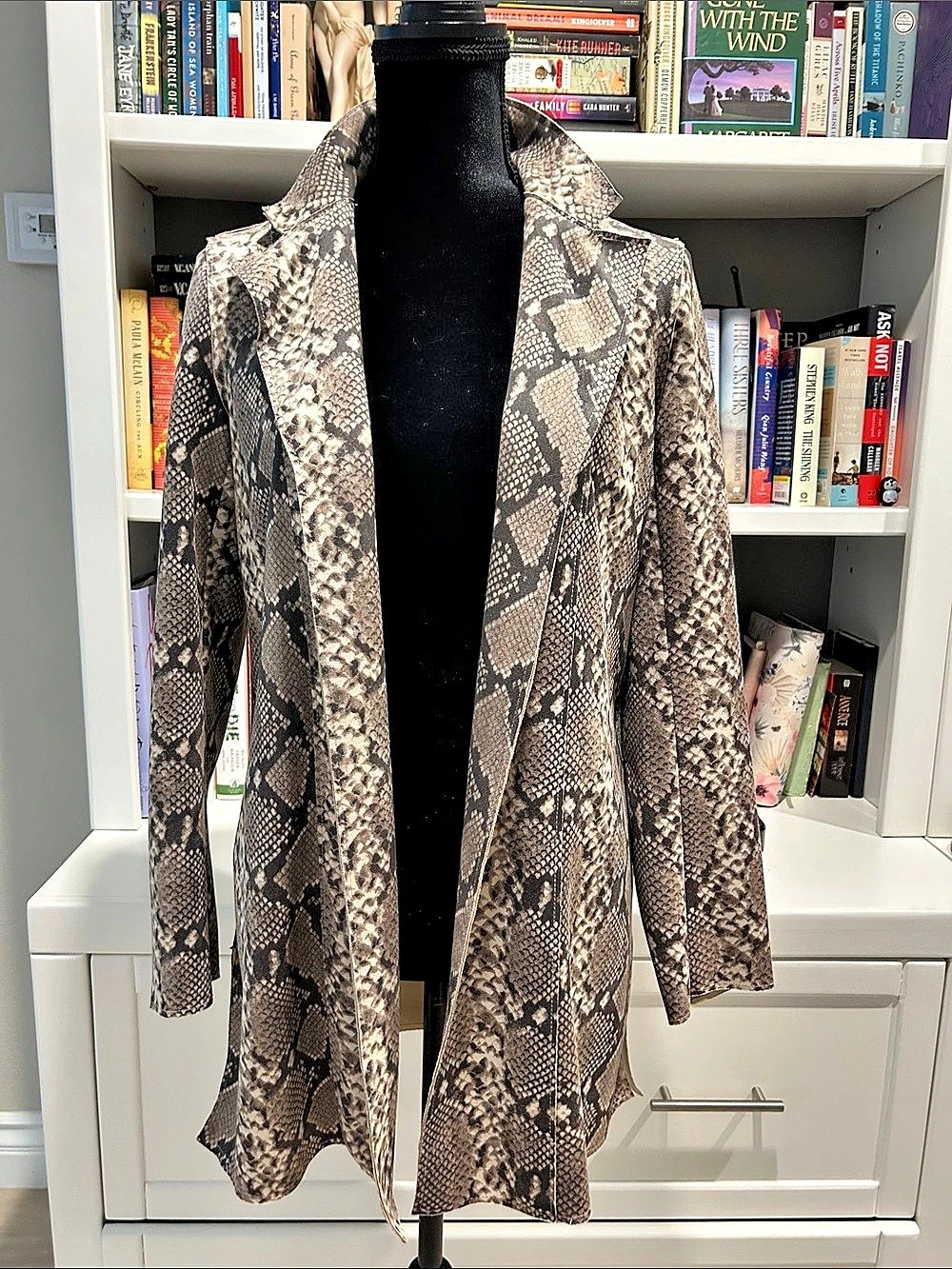 Premise Faux Leather Animal Print Trench Coat in Brown & Black